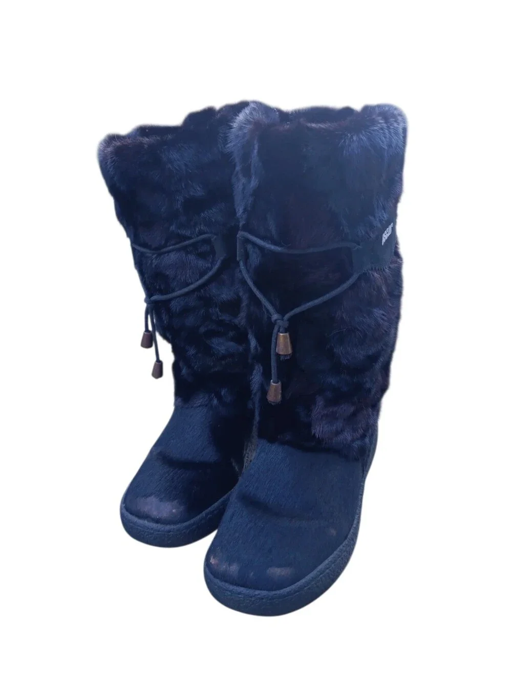 Oscar Beaver Fur Leather Black Boots Made In Italy Size 6 Absolutely Gorgeous.